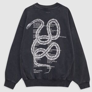 ANINE BING Jaci Sweatshirt Twisted Snake Washed Black XS oversized NEW